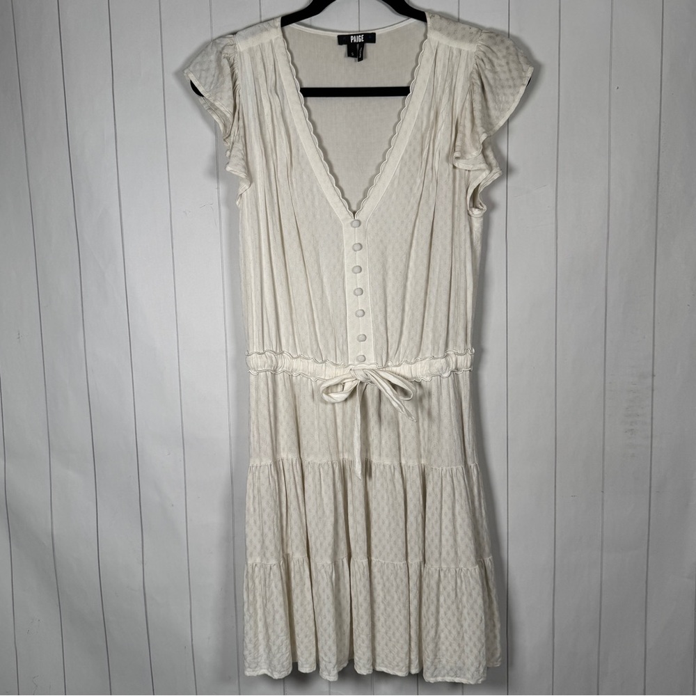 PAIGE Rosalee White Mini Dress Flutter Sleeve Tiered Skirt‎ Feminine Coquette S